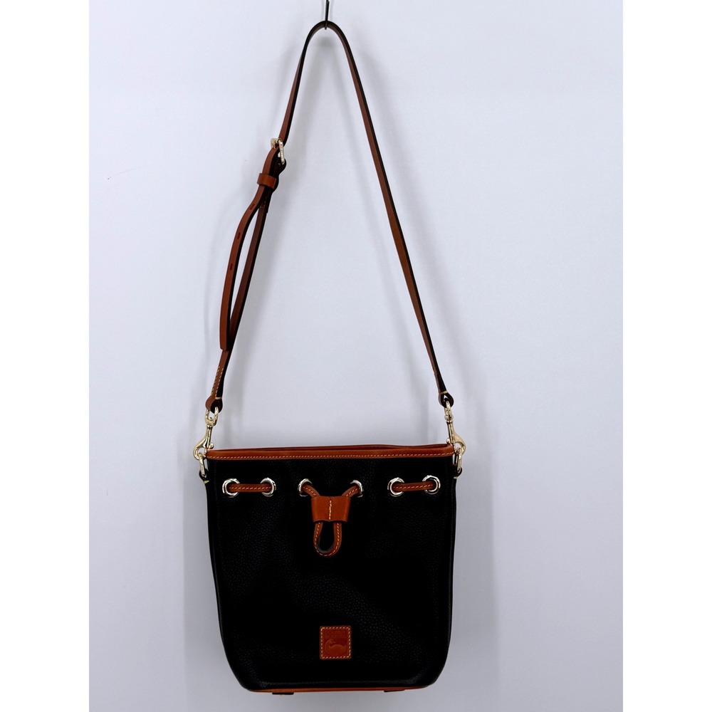 Dooney & Bourke Bucket Bag Women Small Black Tan Pebbled Leather Crossbody